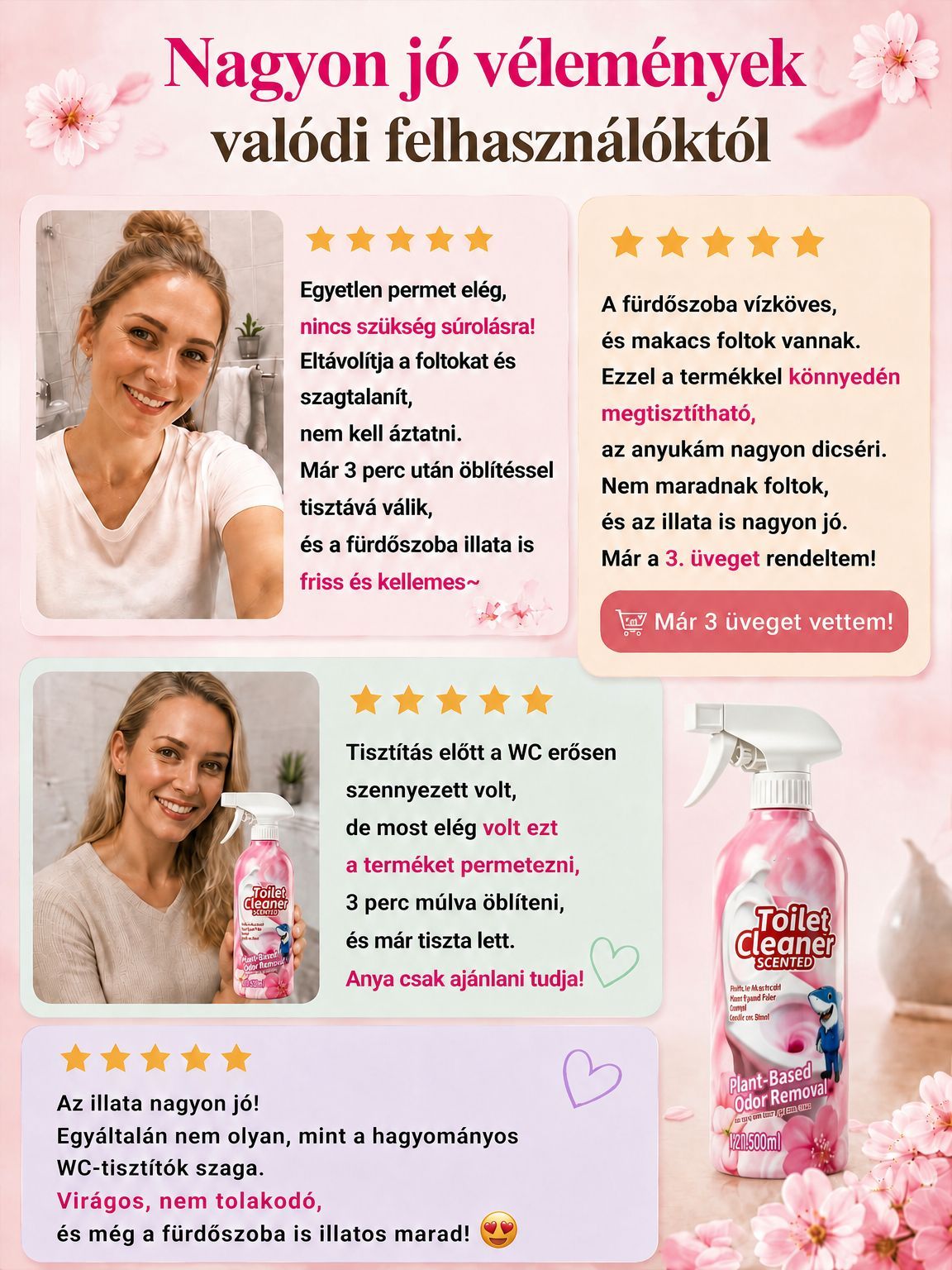[Limitált Félár] Rózsaszín Habzó Tisztító Spray (460g) - Dörzsölés Nélküli Vízkő- és Penészoldó (pH 7.0 Csempevédelem)