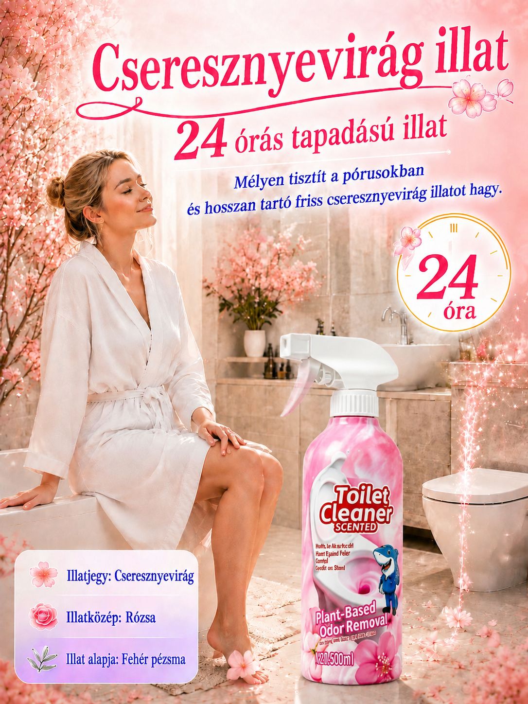 [Limitált Félár] Rózsaszín Habzó Tisztító Spray (460g) - Dörzsölés Nélküli Vízkő- és Penészoldó (pH 7.0 Csempevédelem)