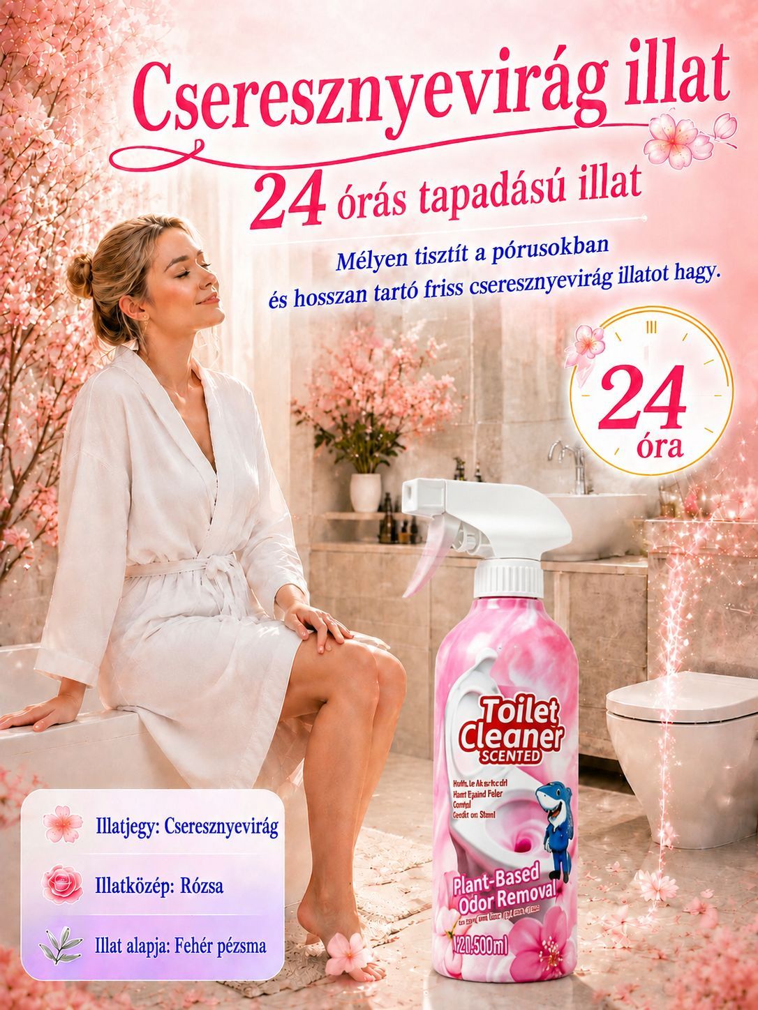 [Limitált Félár] Rózsaszín Habzó Tisztító Spray (460g) - Dörzsölés Nélküli Vízkő- és Penészoldó (pH 7.0 Csempevédelem)