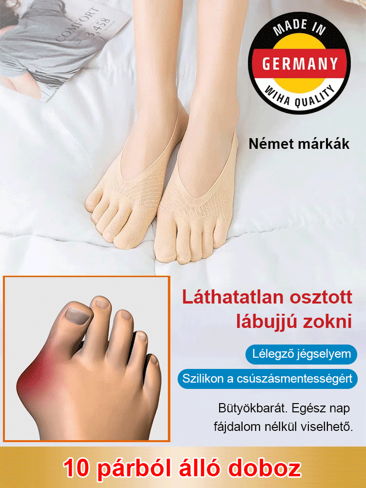 24 Órás Láthatatlan Bütyök Korrigáló Ötujjas Zokni | Uniszex & Csúszásgátló