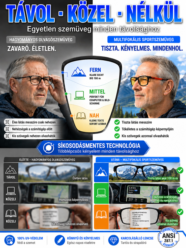 【3 az 1-ben】0,5 mp alatt sötétedő progresszív okosszemüveg | Törhetetlen, éjjel-nappali