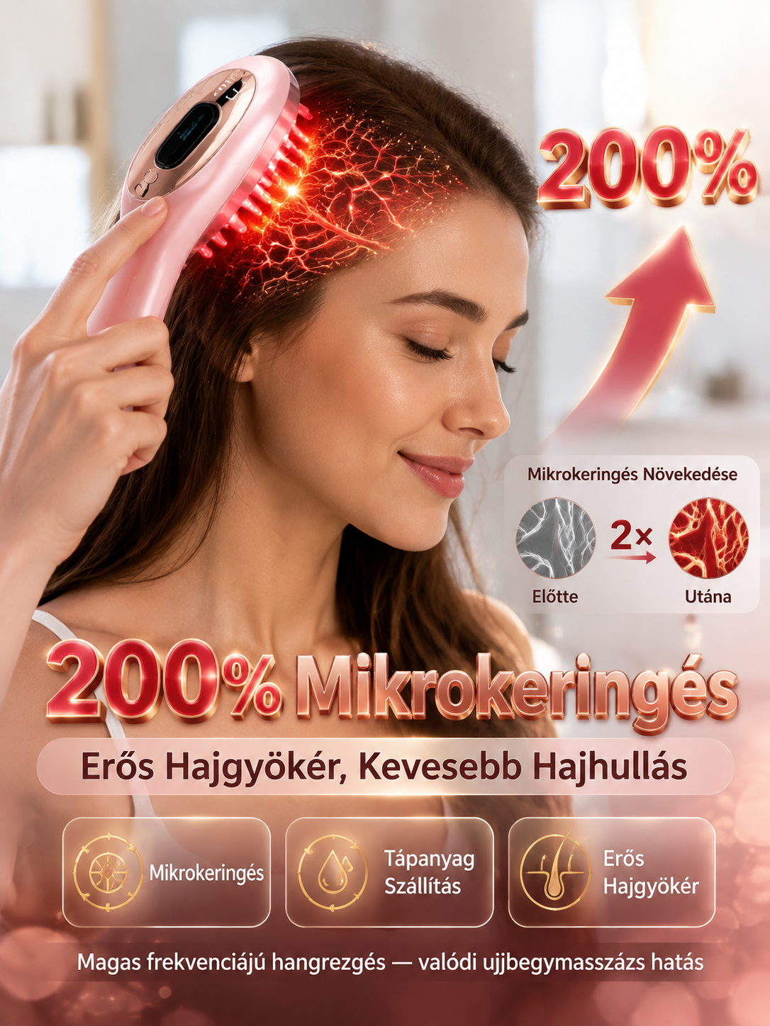 Német Precíziós Hajnövesztő és Fejbőr Masszírozó Fésű - Dúsabb haj 8 hét alatt!