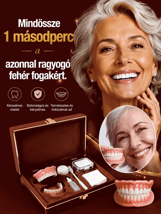Ajándékdobozos új, teljes borítású fogpótlás készlet