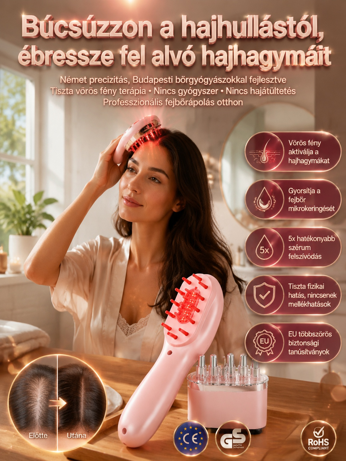 Német Precíziós Hajnövesztő és Fejbőr Masszírozó Fésű - Dúsabb haj 8 hét alatt!