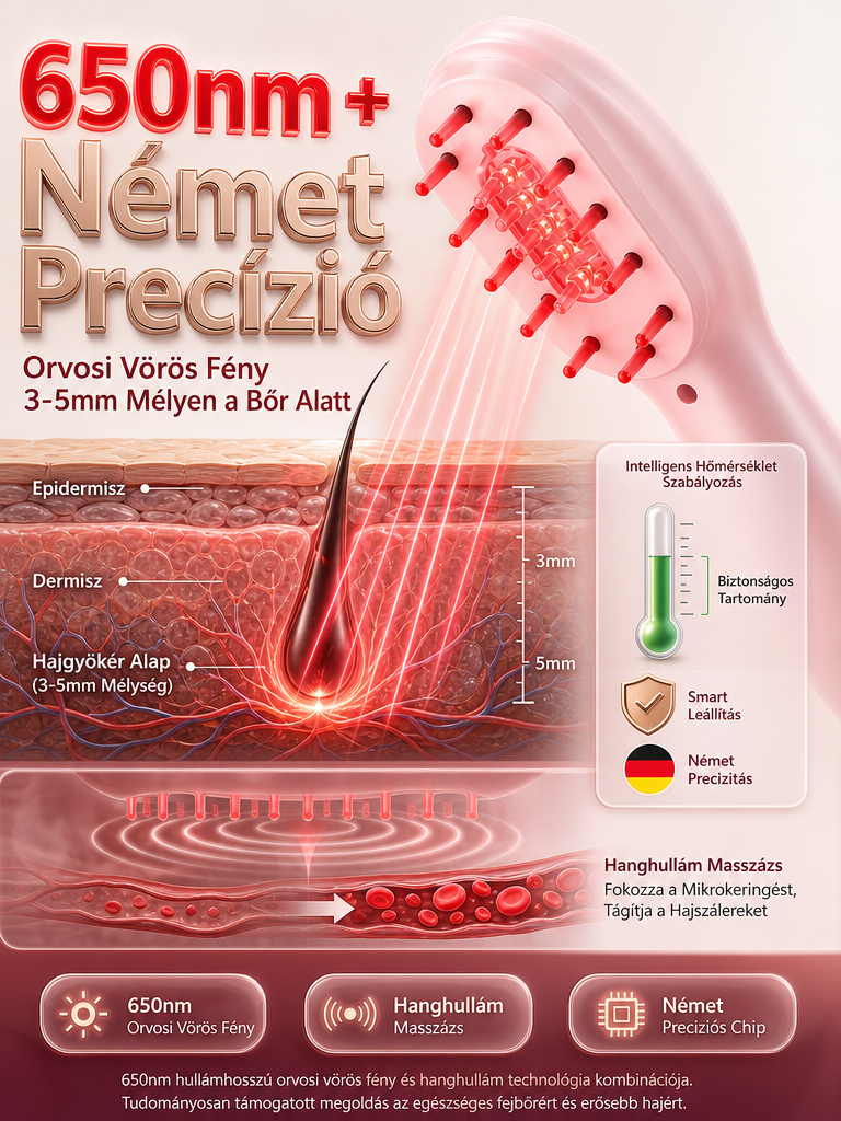 Német Precíziós Hajnövesztő és Fejbőr Masszírozó Fésű - Dúsabb haj 8 hét alatt!