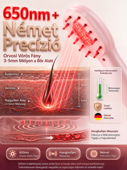 Német Precíziós Hajnövesztő és Fejbőr Masszírozó Fésű - Dúsabb haj 8 hét alatt!
