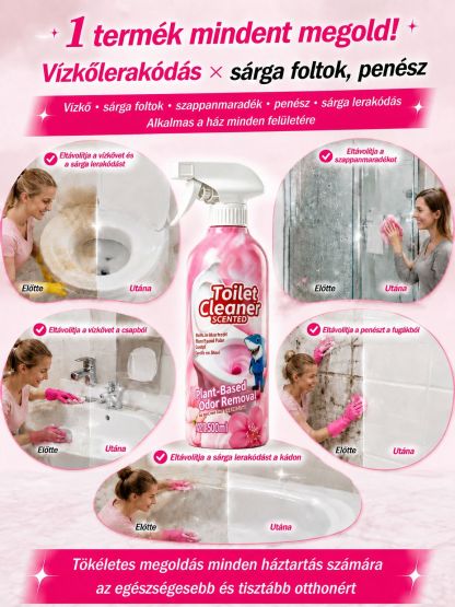 [Limitált Félár] Rózsaszín Habzó Tisztító Spray (460g) - Dörzsölés Nélküli Vízkő- és Penészoldó (pH 7.0 Csempevédelem)