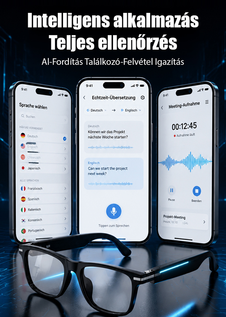 4 az 1-ben Intelligens Okosszemüveg (Csak 38g) | Autofókusz + Offline AI Fordító + 0,1s Sötétedés