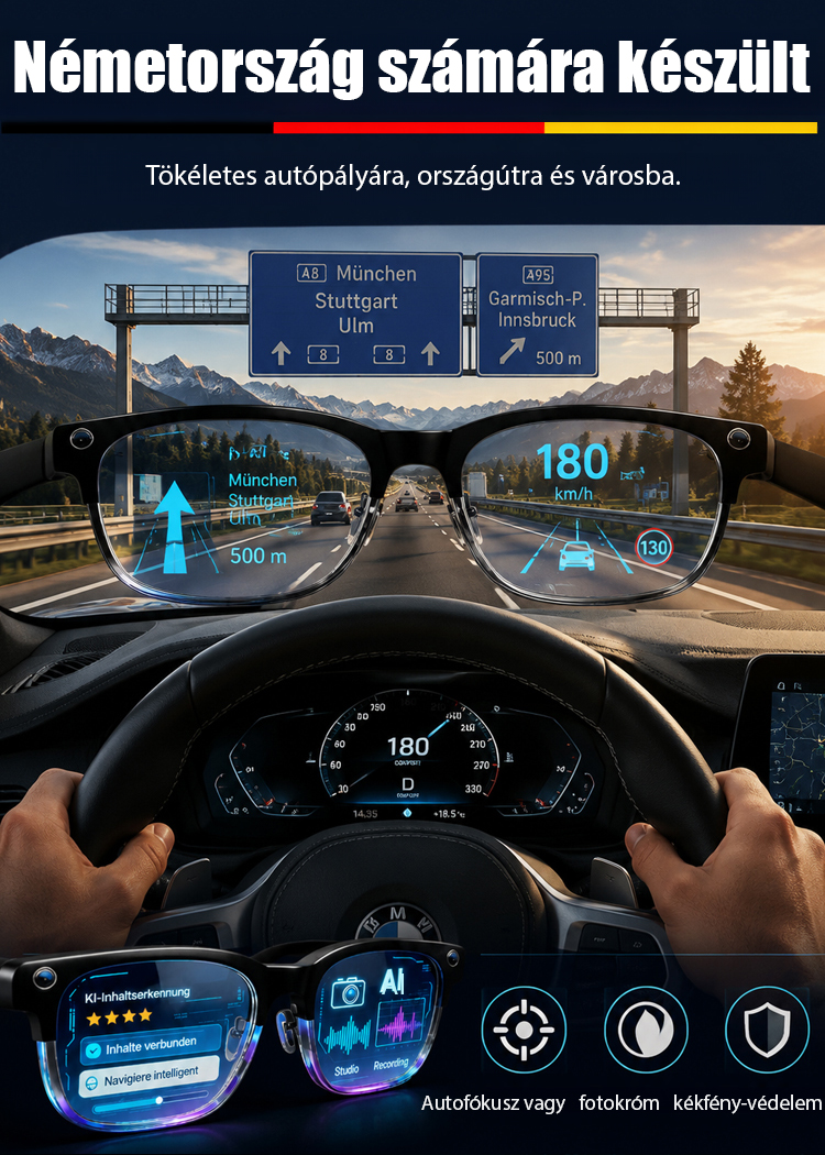 4 az 1-ben Intelligens Okosszemüveg (Csak 38g) | Autofókusz + Offline AI Fordító + 0,1s Sötétedés