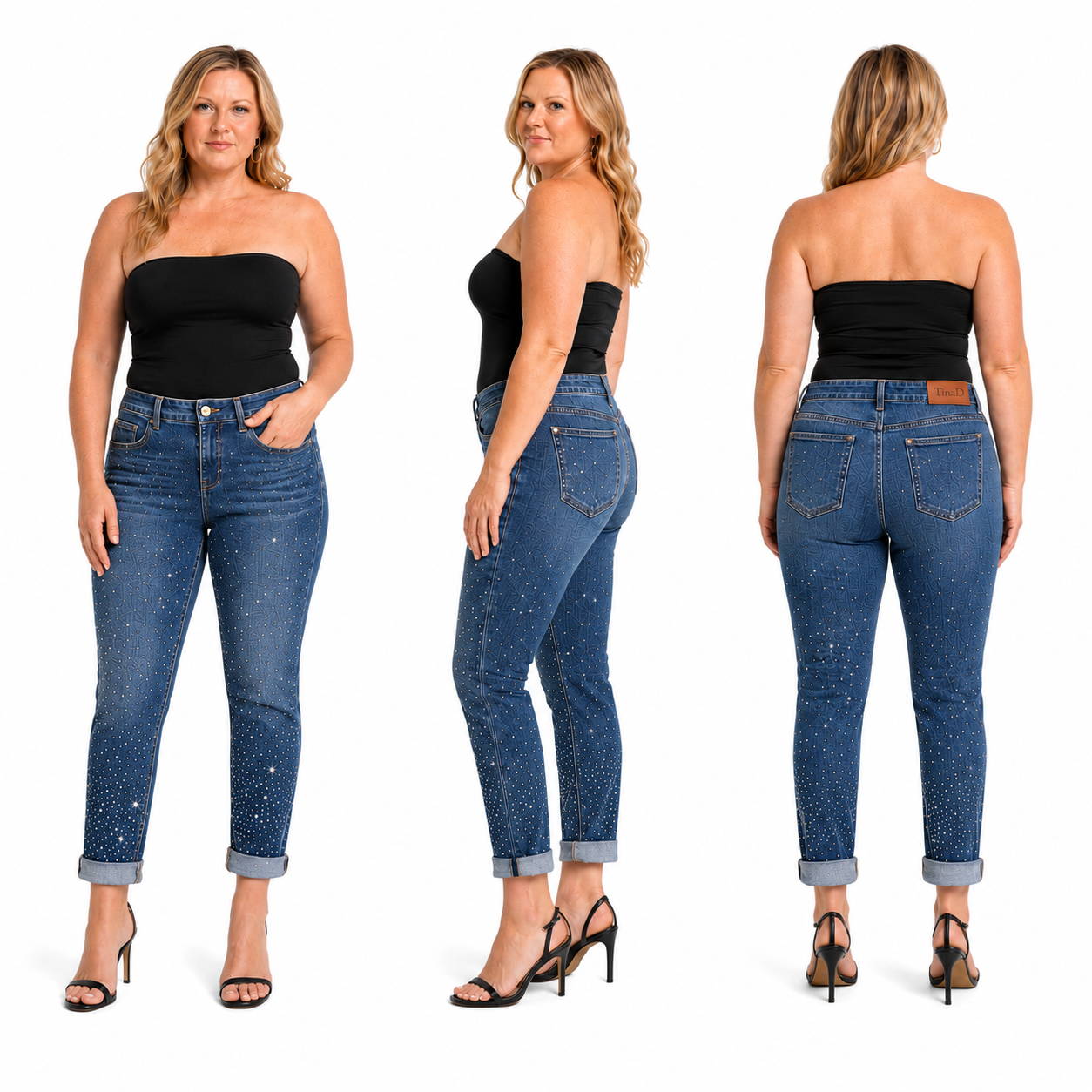 TinaD 4-Way Stretch Sparkle Tummy Control Cuffed Jeans