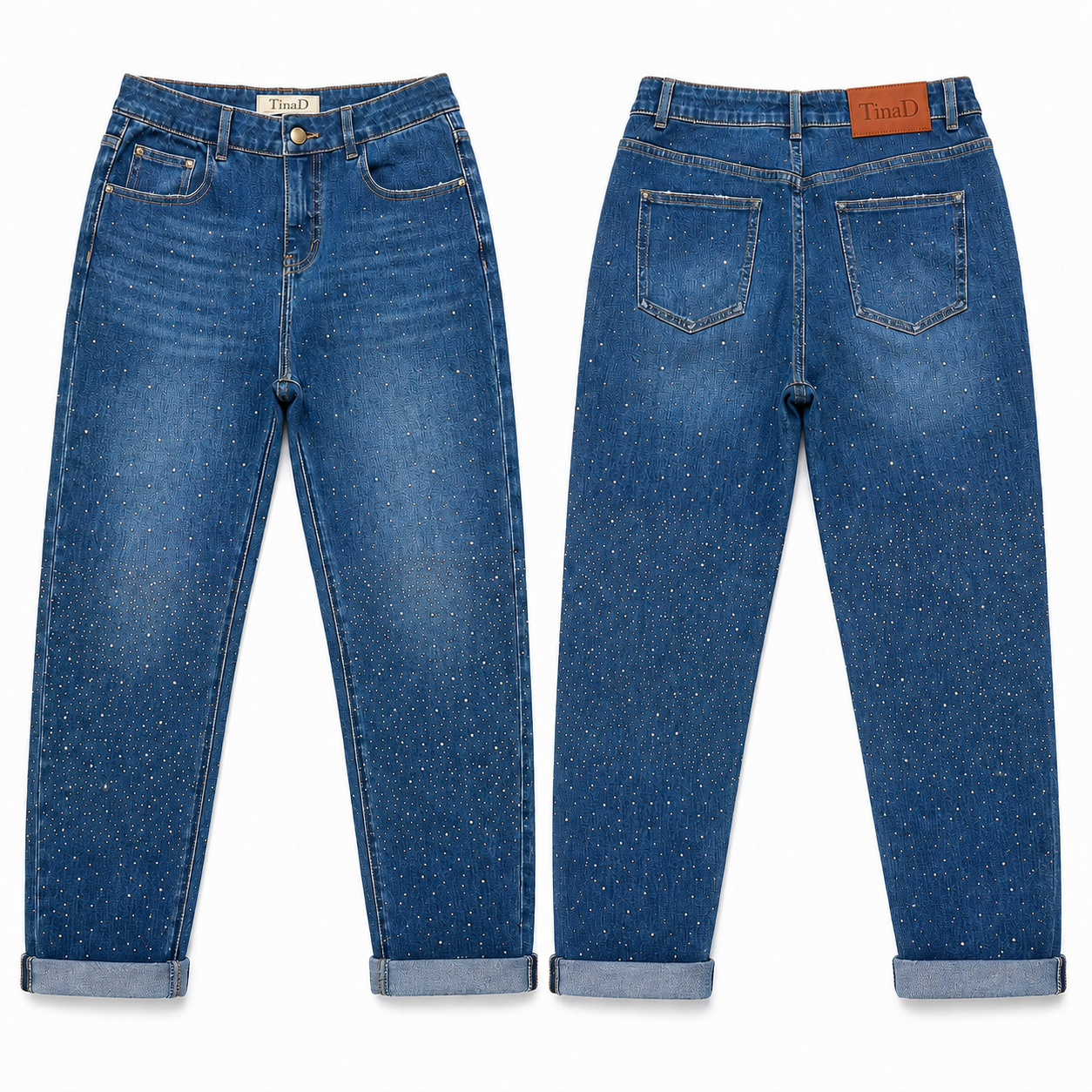 TinaD 4-Way Stretch Sparkle Tummy Control Cuffed Jeans