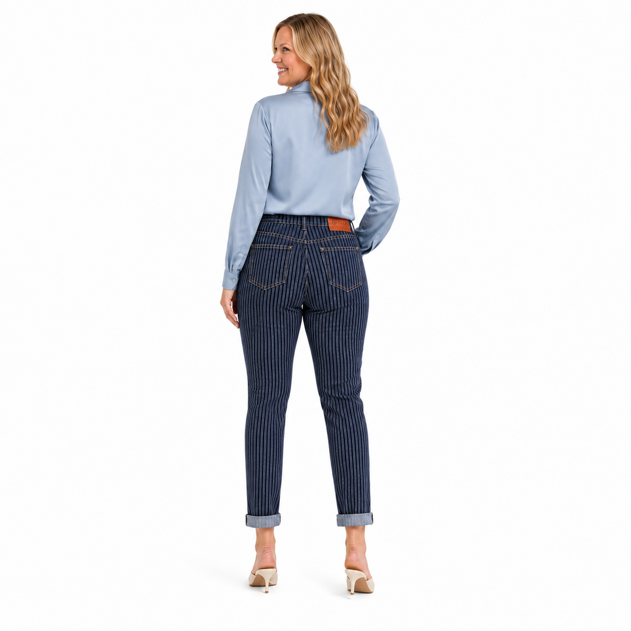 TinaD 4-Way Stretch Striped Tummy Control Cuffed Jeans