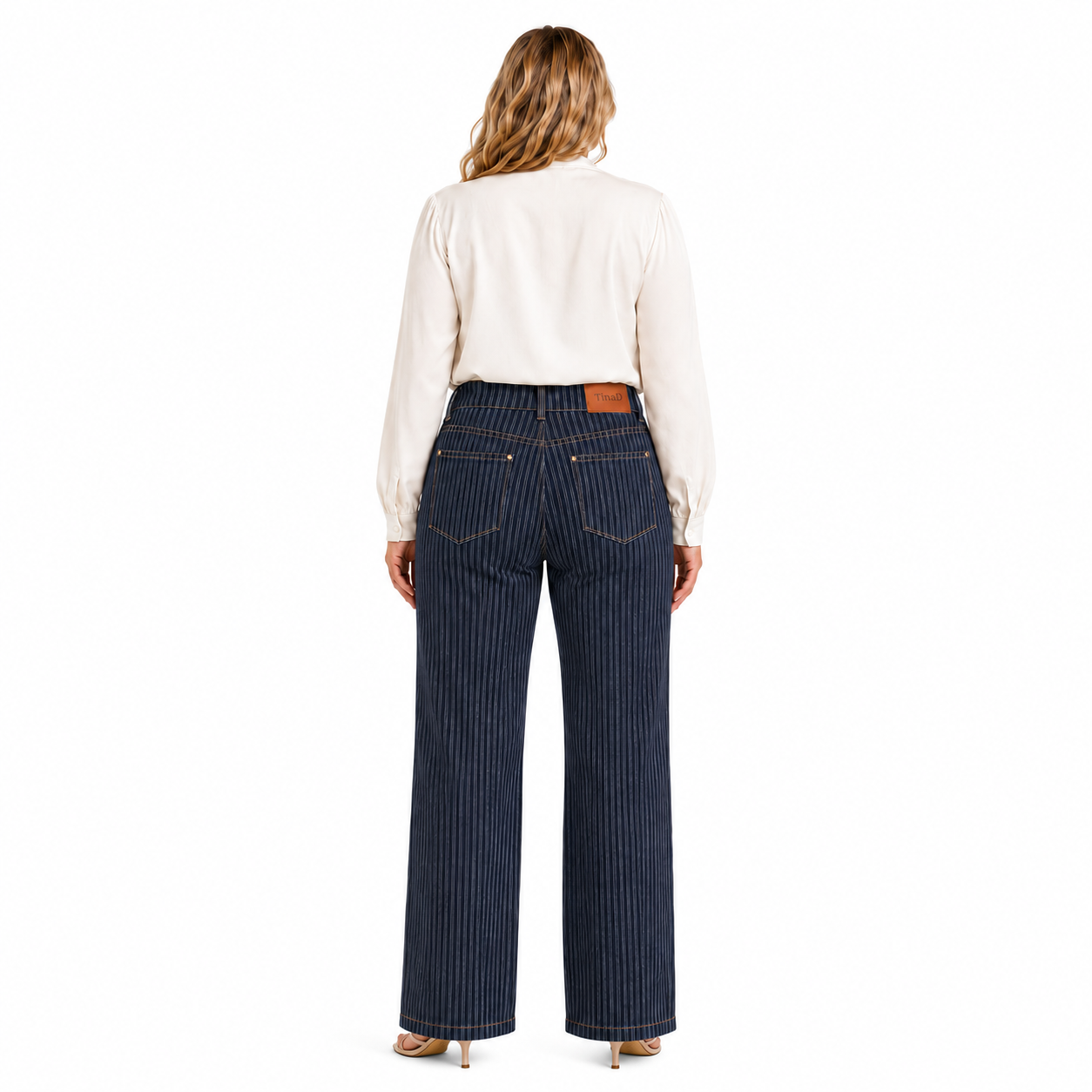 TinaD Striped Double Button Tummy Control Wide Leg Jeans