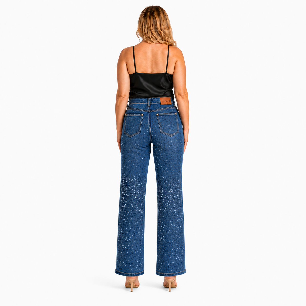 TinaD Sparkle Double Button Tummy Control Wide Leg Jeans