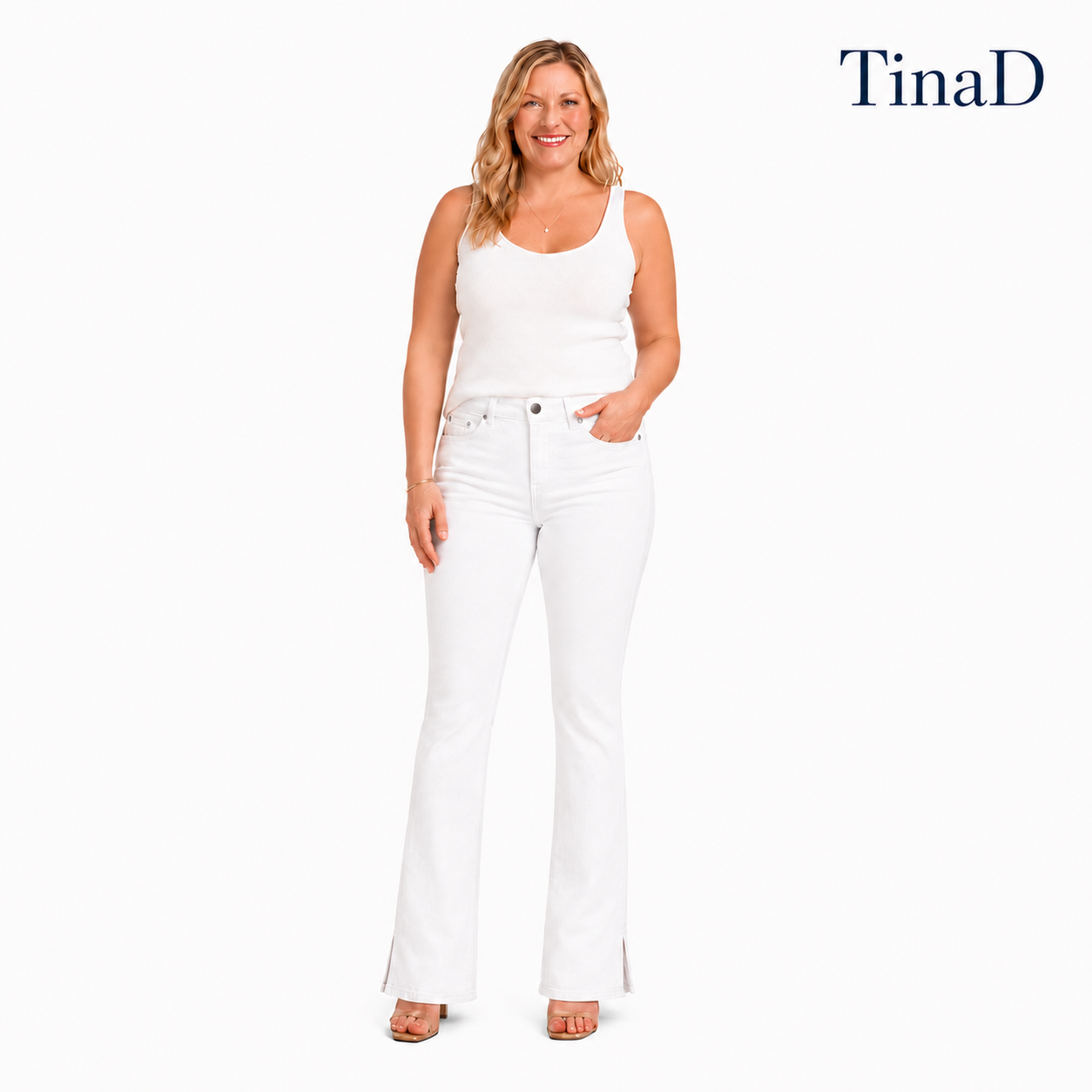 TinaD White 3-Way Repel Tummy Slim Fit Bootcut Jeans