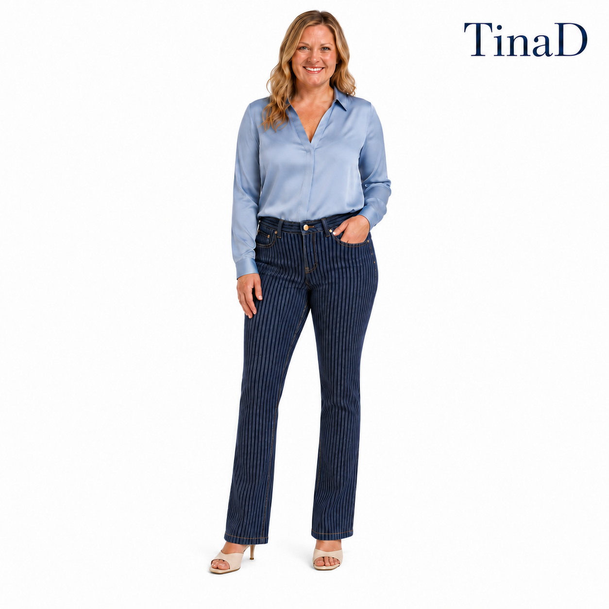 TinaD Striped Tummy Control Bootcut Jeans