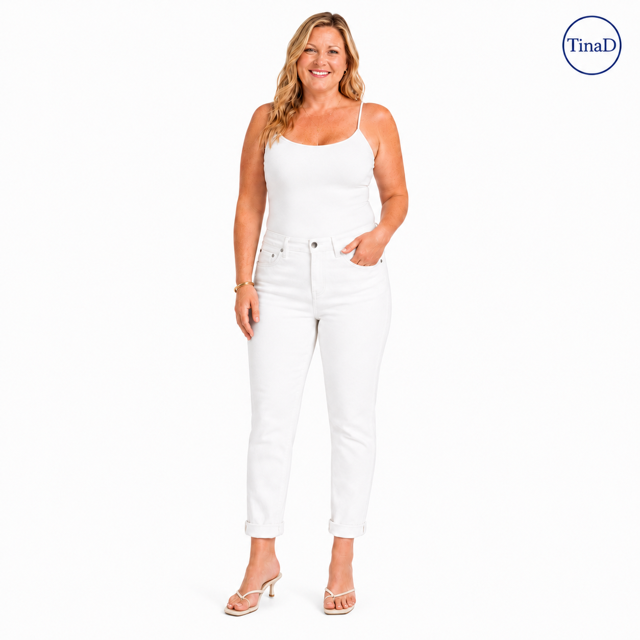 TinaD White 3-Way Repel Tummy Control Cuffed Jeans