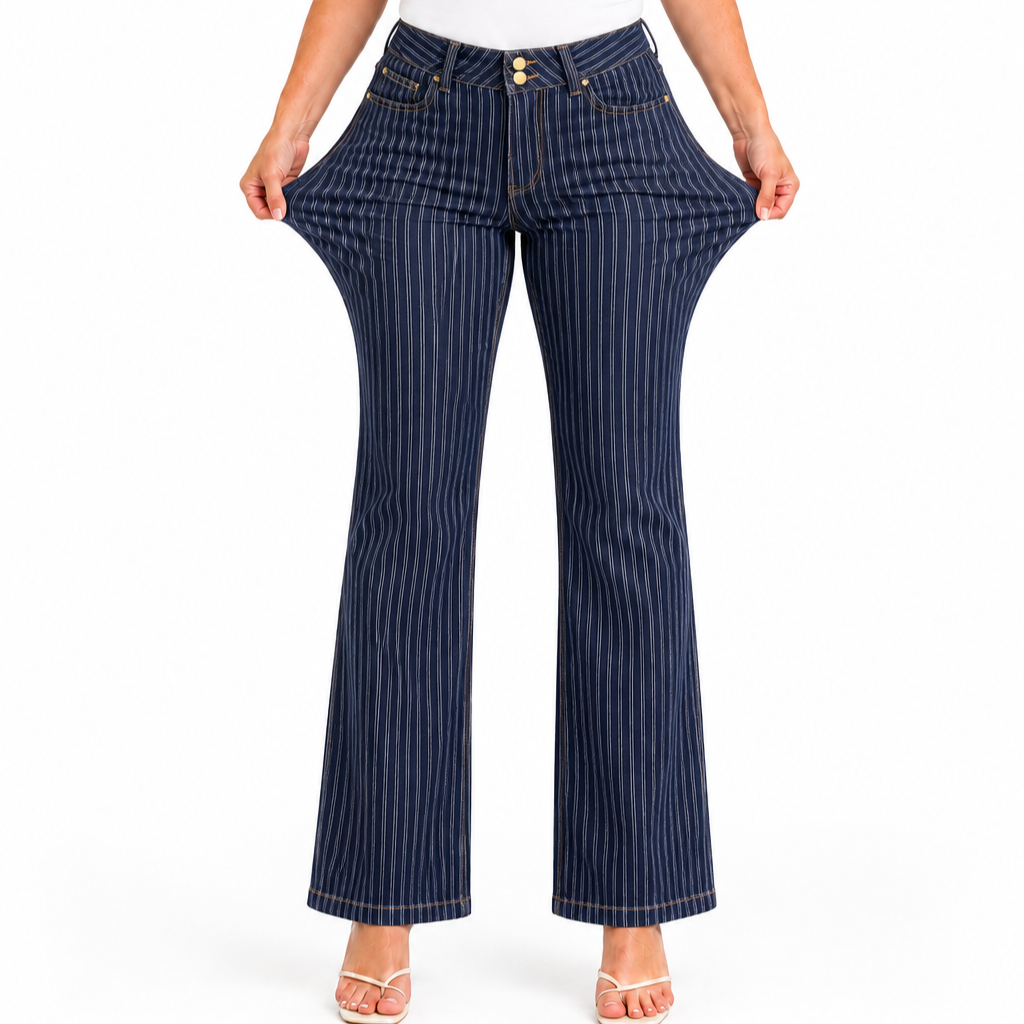 TinaD Striped Double Button Tummy Control Wide Leg Jeans