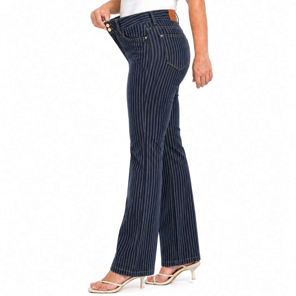 TinaD Striped Double Button Tummy Control Wide Leg Jeans