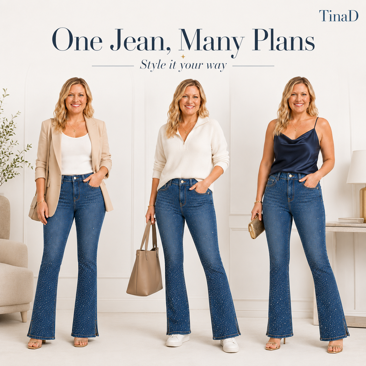 TinaD Sparkle 4-Way Stretch Tummy Slim Fit Bootcut Jeans