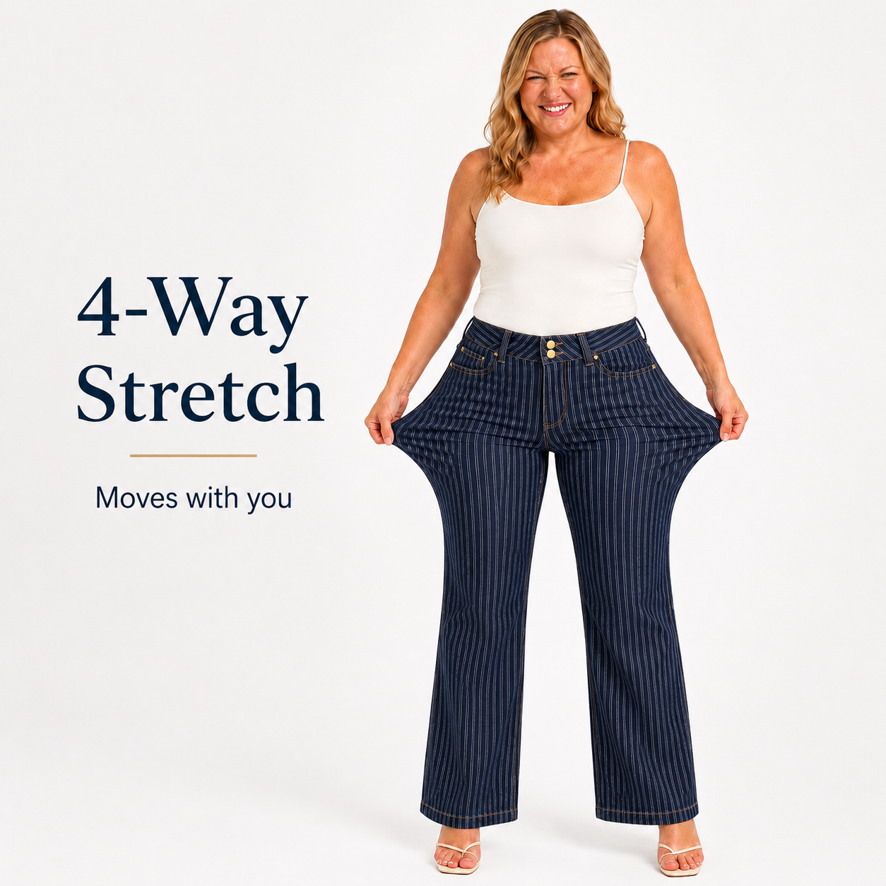 TinaD Striped Double Button Tummy Control Wide Leg Jeans