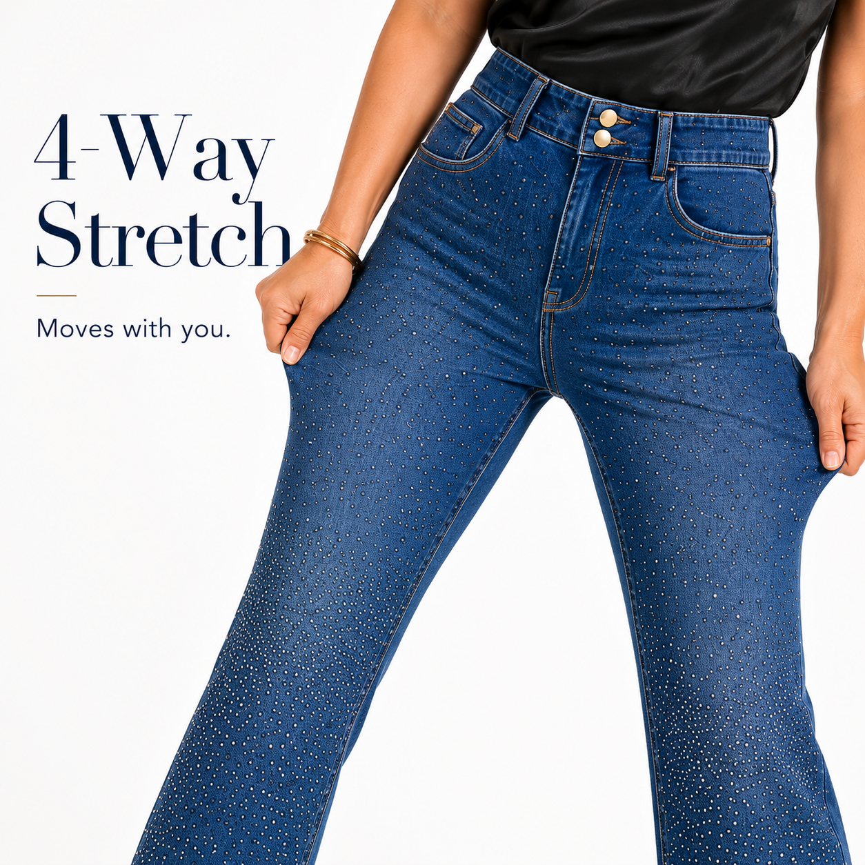 TinaD Sparkle Double Button Tummy Control Wide Leg Jeans
