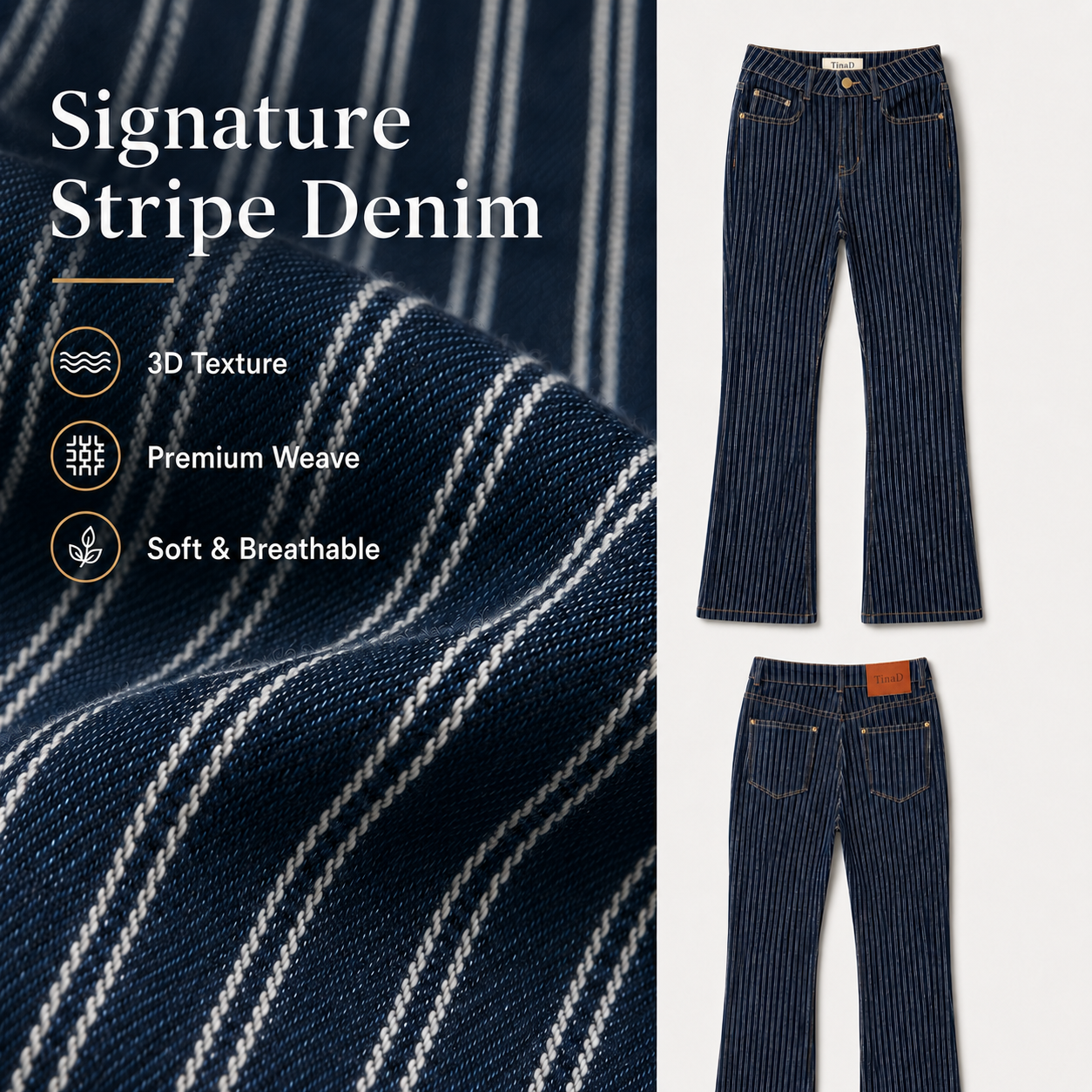 TinaD Striped Tummy Control Bootcut Jeans