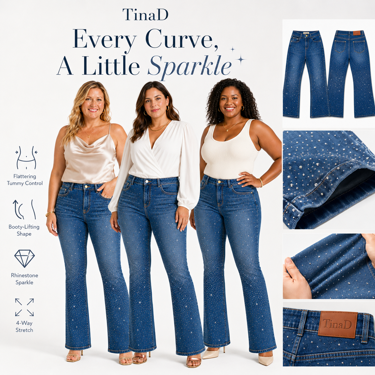 TinaD Sparkle Tummy Control Bootcut Jeans