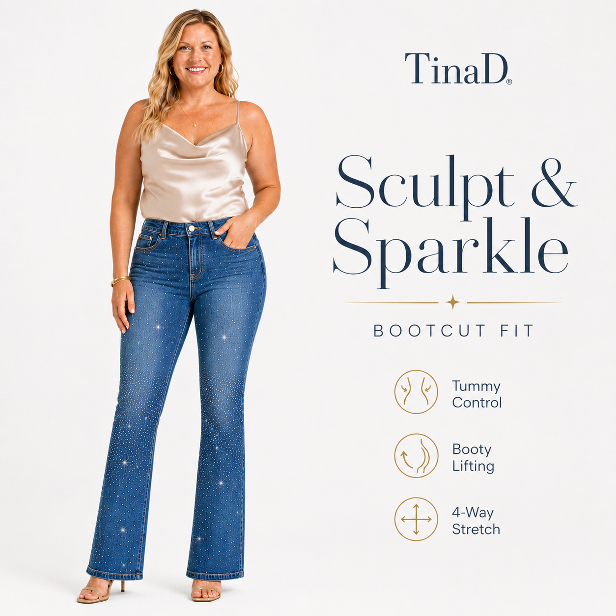 TinaD Sparkle Tummy Control Bootcut Jeans