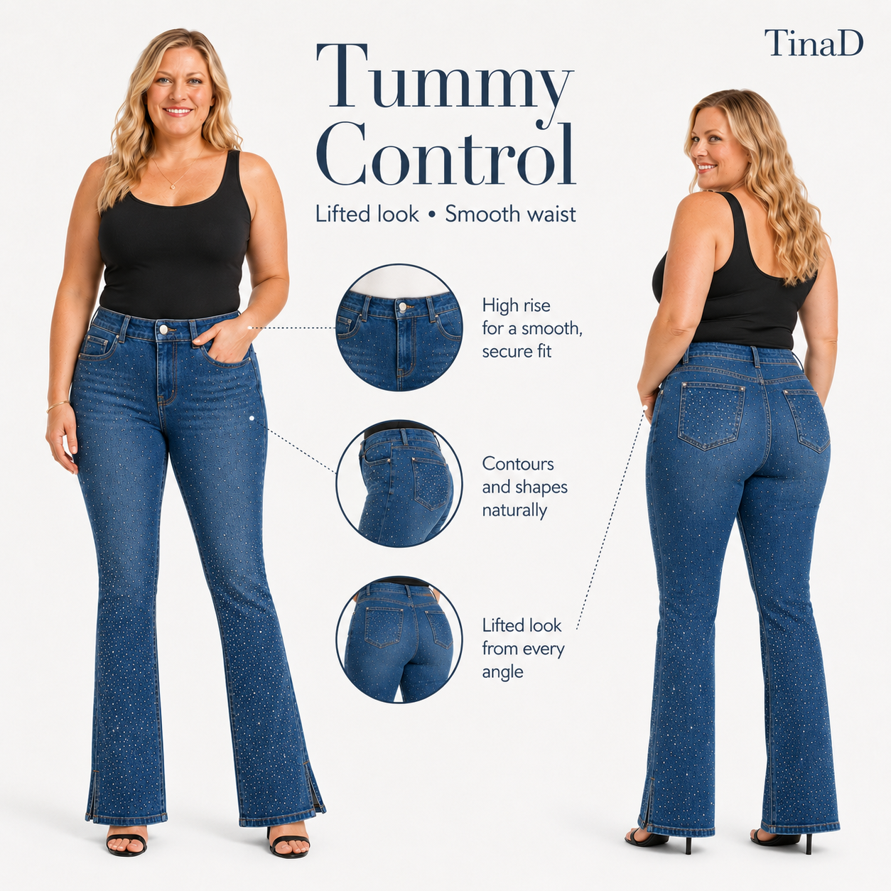 TinaD Sparkle 4-Way Stretch Tummy Slim Fit Bootcut Jeans