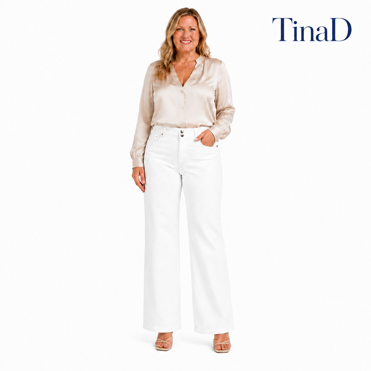 TinaD 3-Way Repel Double Button Tummy Control Wide Leg Jeans