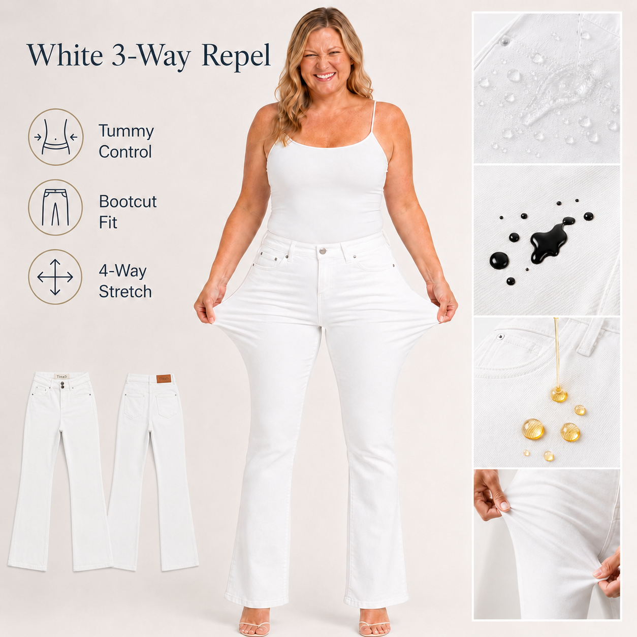 TinaD 3-Way Repel Tummy Control Bootcut Jeans