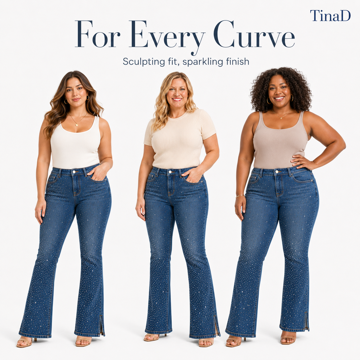 TinaD Sparkle 4-Way Stretch Tummy Slim Fit Bootcut Jeans
