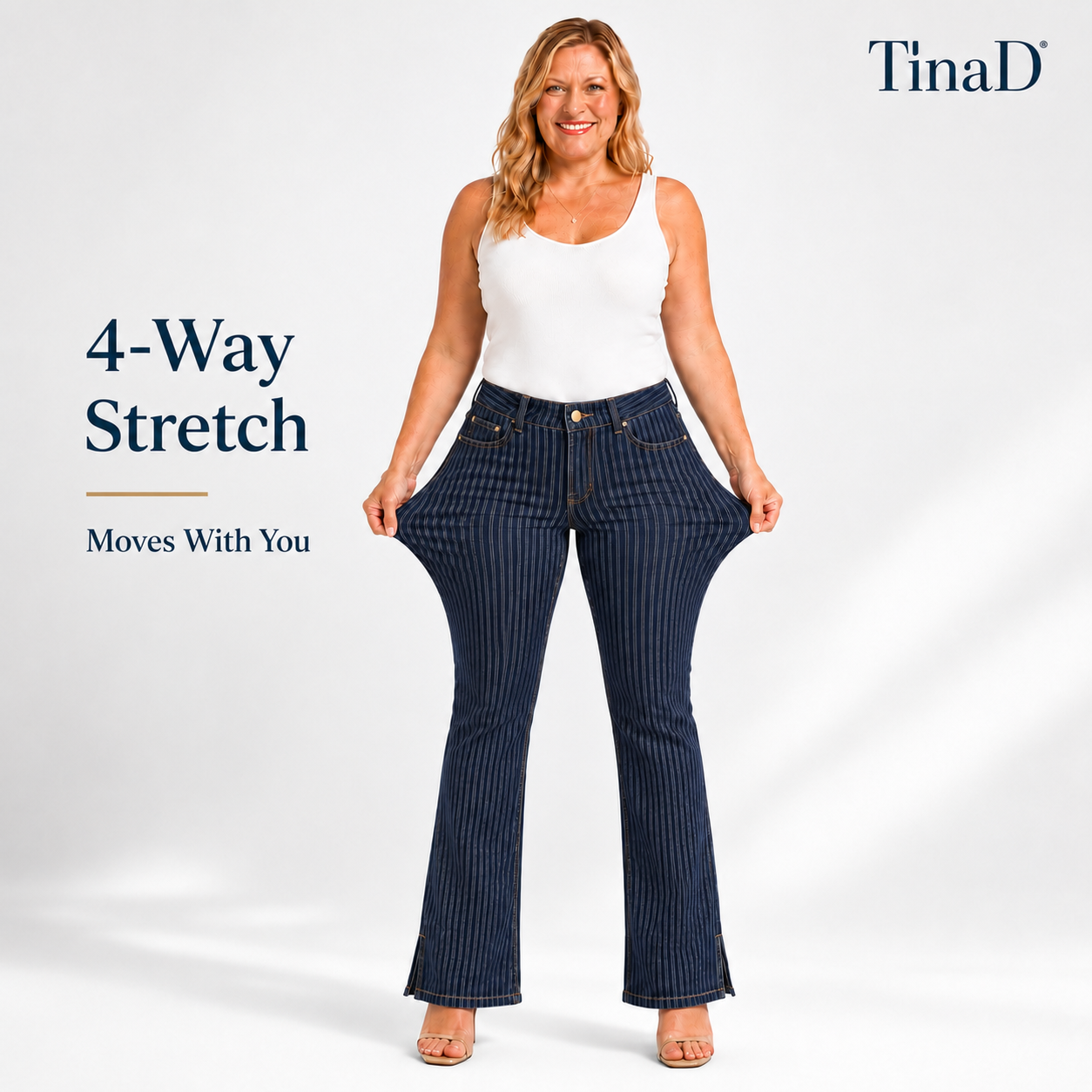 TinaD Striped 4-Way Stretch Tummy Slim Fit Bootcut Jeans