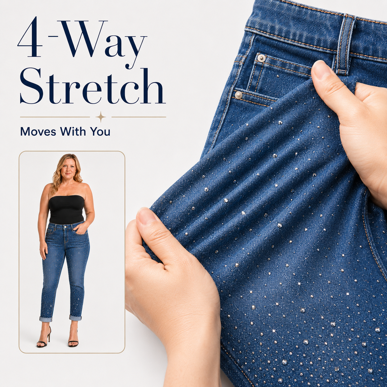 TinaD 4-Way Stretch Sparkle Tummy Control Cuffed Jeans