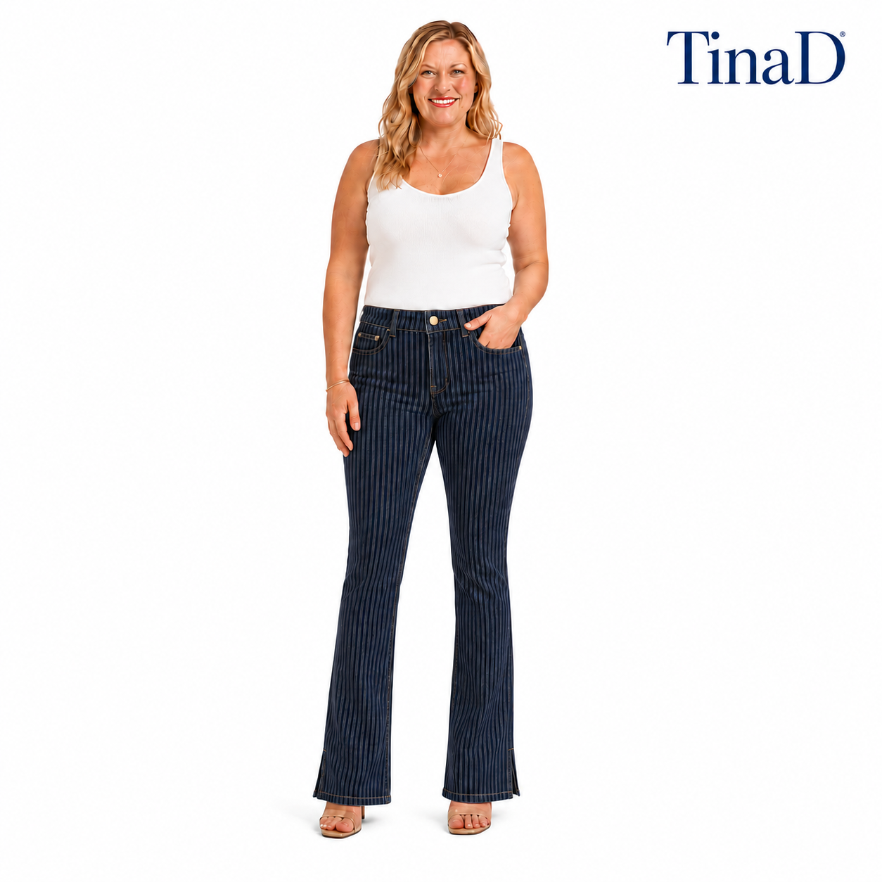 TinaD Striped 4-Way Stretch Tummy Slim Fit Bootcut Jeans