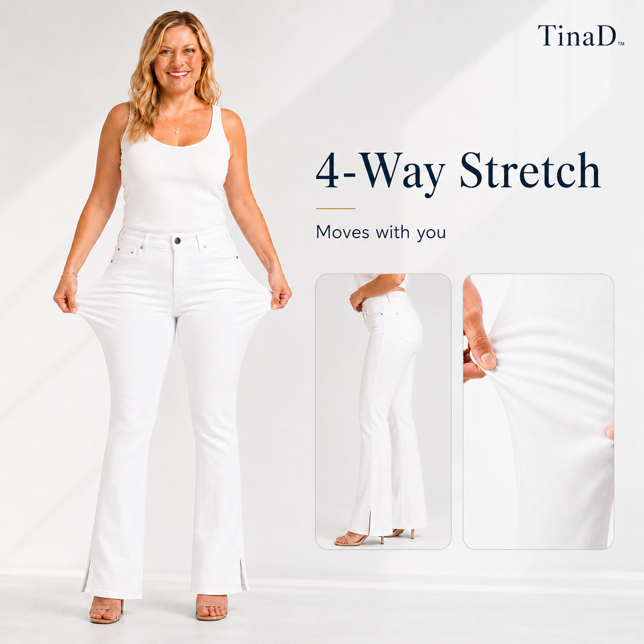 TinaD White 3-Way Repel Tummy Slim Fit Bootcut Jeans