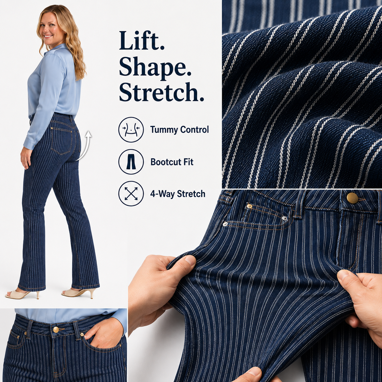 TinaD Striped Tummy Control Bootcut Jeans