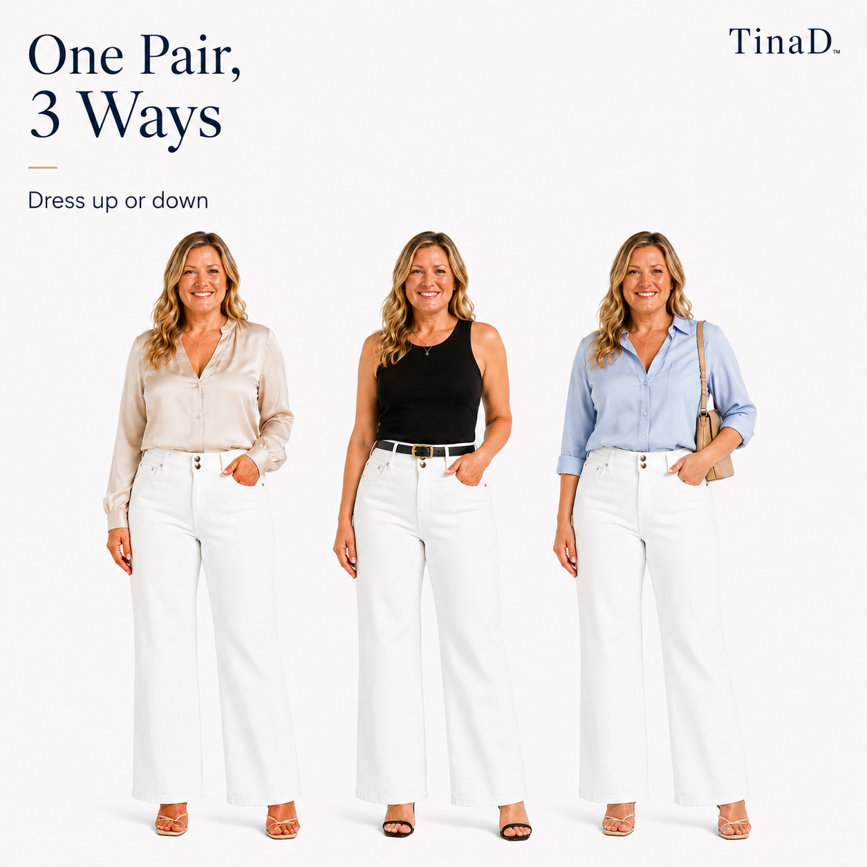 TinaD 3-Way Repel Double Button Tummy Control Wide Leg Jeans