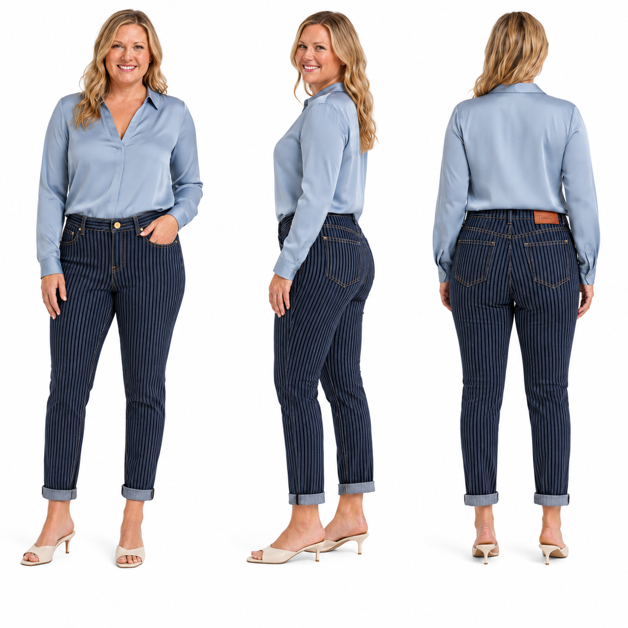 TinaD 4-Way Stretch Striped Tummy Control Cuffed Jeans
