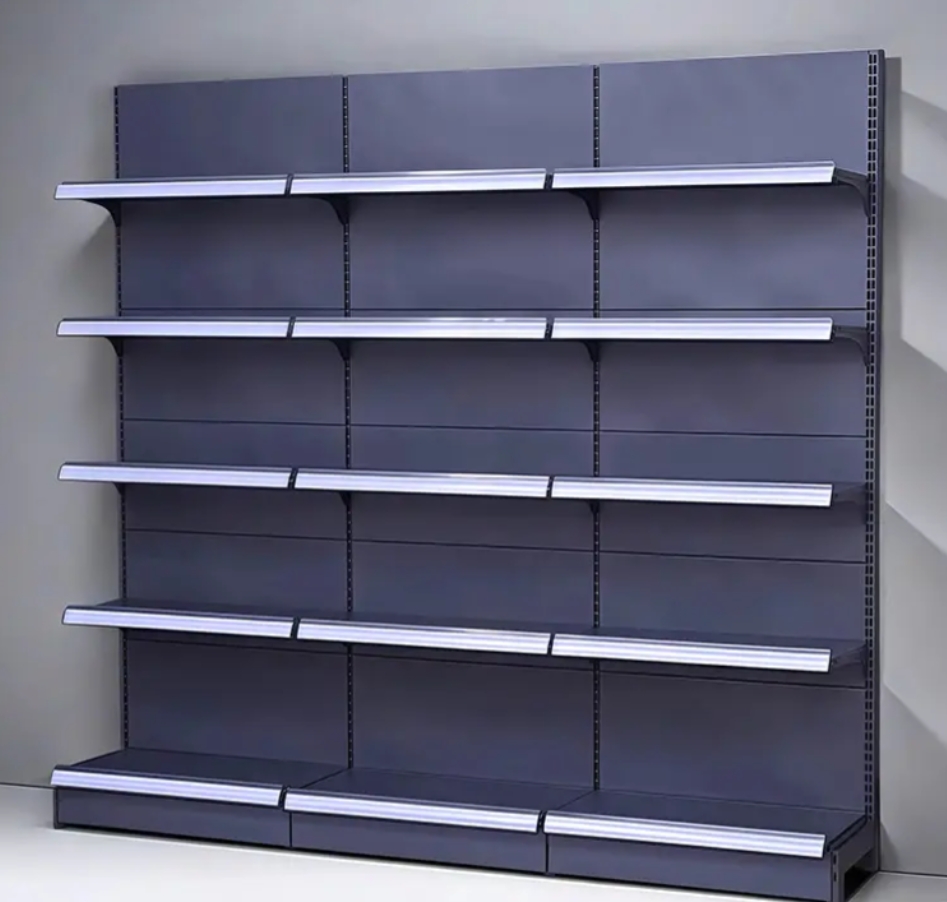 Single-sided supermarket shelving