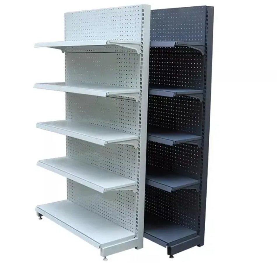 Single-sided perforated back panel shelving