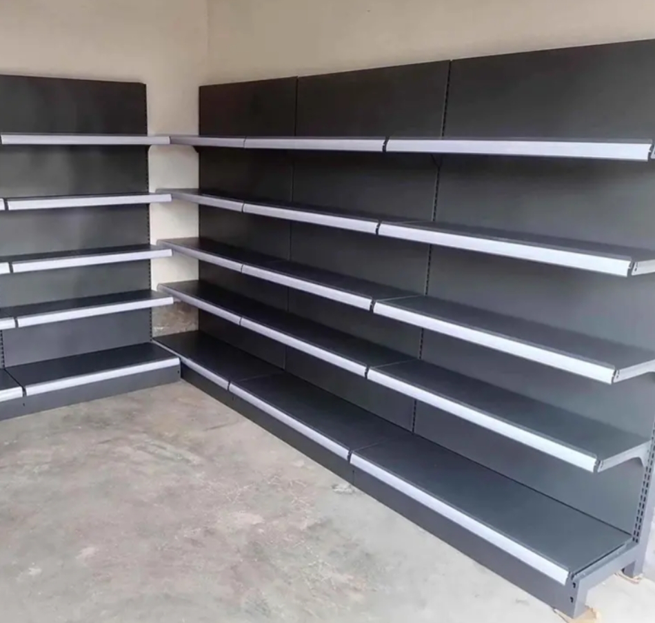 Single-sided supermarket shelving