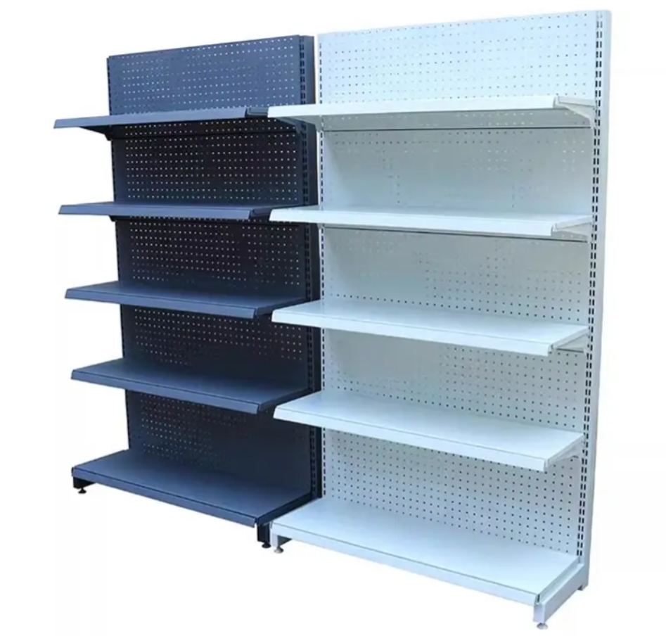Single-sided perforated back panel shelving