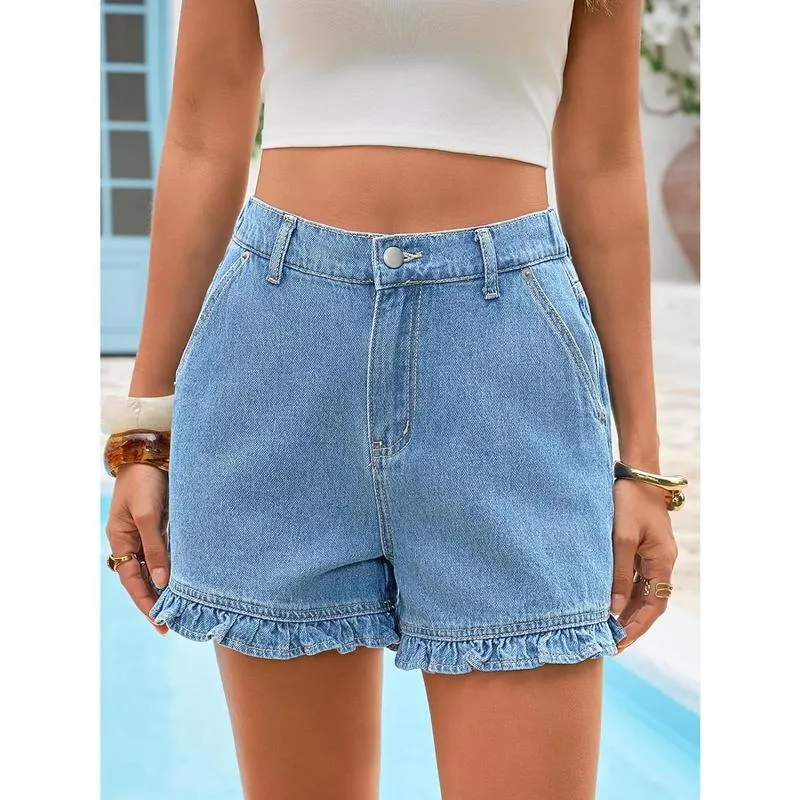 ⚡FINAL SALE⚡- Women's Summer Ruffled Denim Shorts