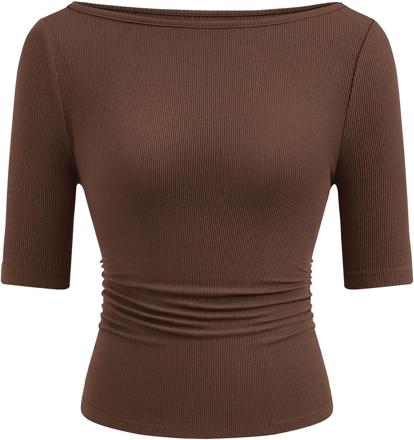 PRETTYGARDEN Womens Summer Short Sleeve Tops Boat Neck Ribbed Knit Slim Fit T Shirt Casual Basic Top 2026 Spring Clothes