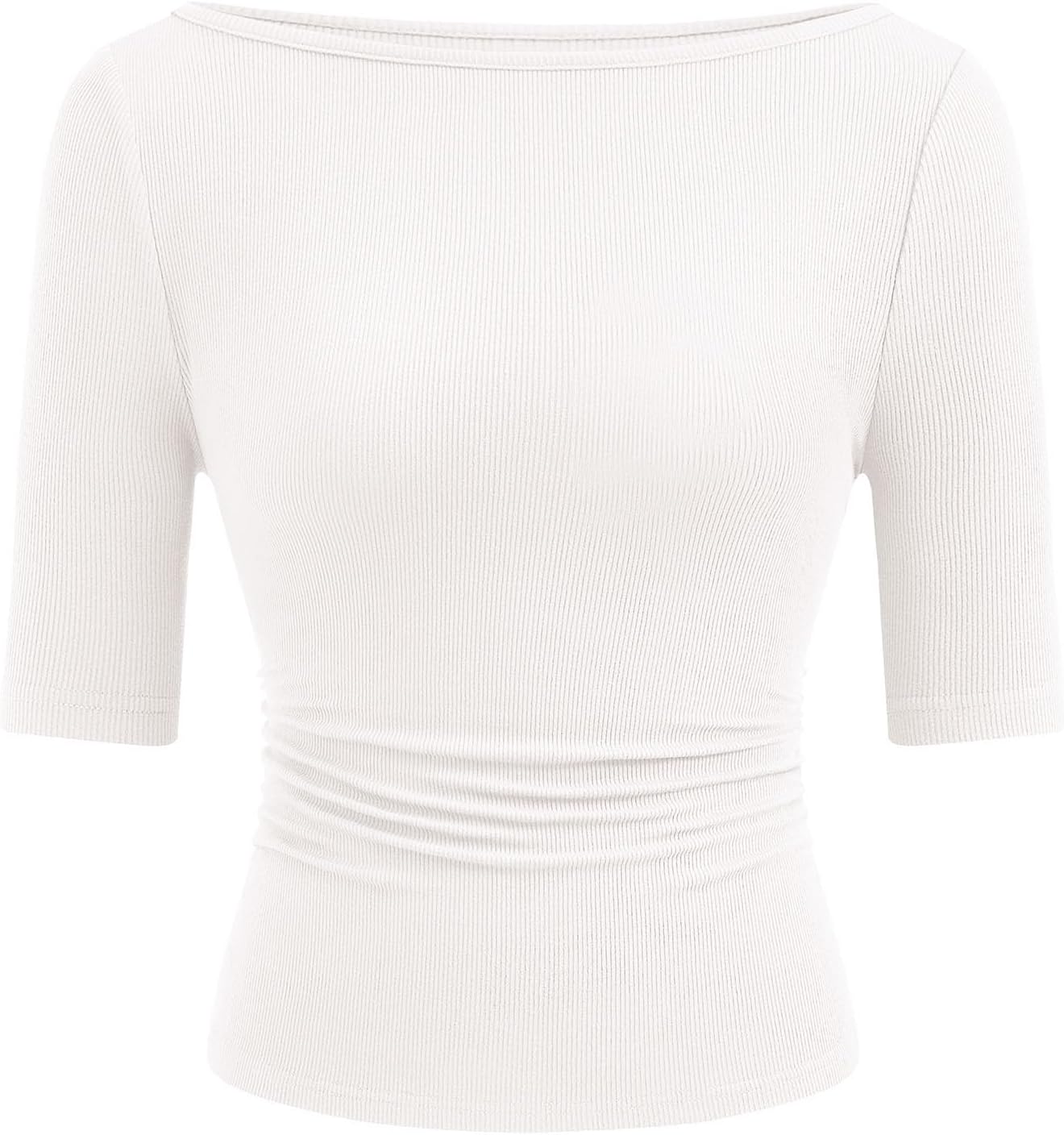 PRETTYGARDEN Womens Summer Short Sleeve Tops Boat Neck Ribbed Knit Slim Fit T Shirt Casual Basic Top 2026 Spring Clothes