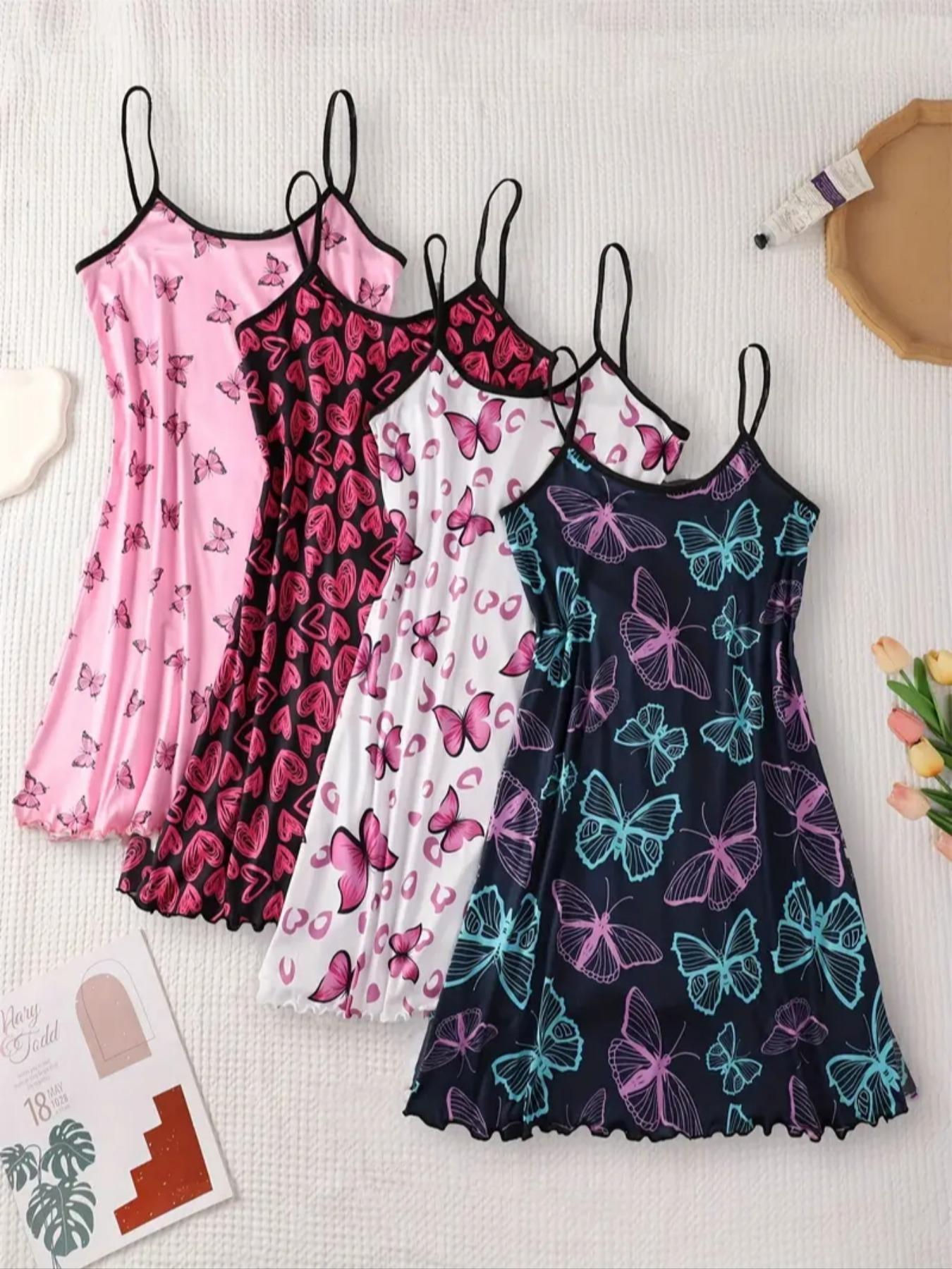 Women's All Over Print Sleeveless Cami Nightdress, Casual Soft Comfortable Spaghetti Strap Nightgown for All Seasons, Lady's Sleepwear for Indoor Wear, Breathable Sleep Dress