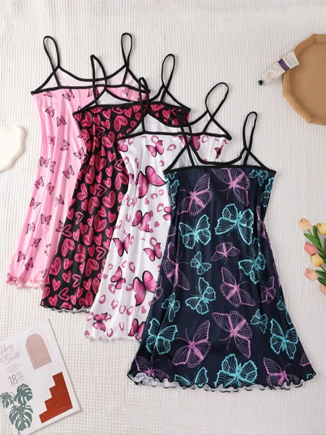 Women's All Over Print Sleeveless Cami Nightdress, Casual Soft Comfortable Spaghetti Strap Nightgown for All Seasons, Lady's Sleepwear for Indoor Wear, Breathable Sleep Dress