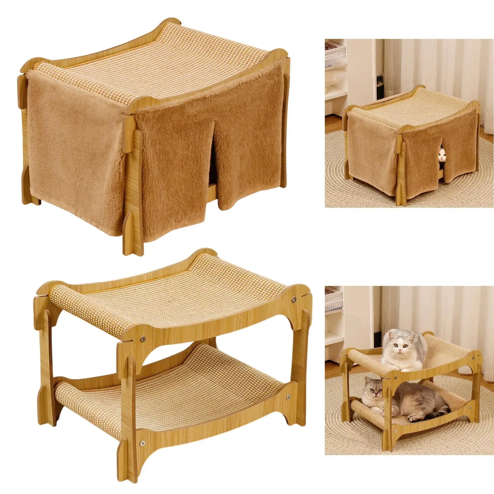 Double Tier Wood Sofa Protect Carpets and Sofas Pet Sleeping Bed for Indoor Cats Kitten Small and Medium Cat Puppy Small Animal